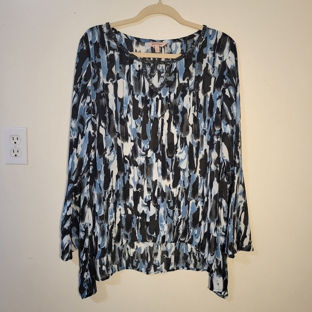Juicy Couture: Women's XL Semi Sheer Bell sleeve Key hole Top Blouse